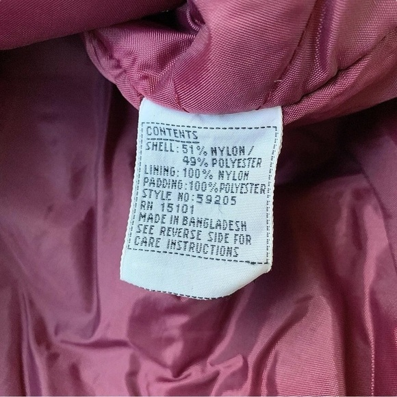 Vtg Be in the Current Seen Patchwork Snap Puffer Coat Jacket Burgundy Size Large - Picture 8 of 9